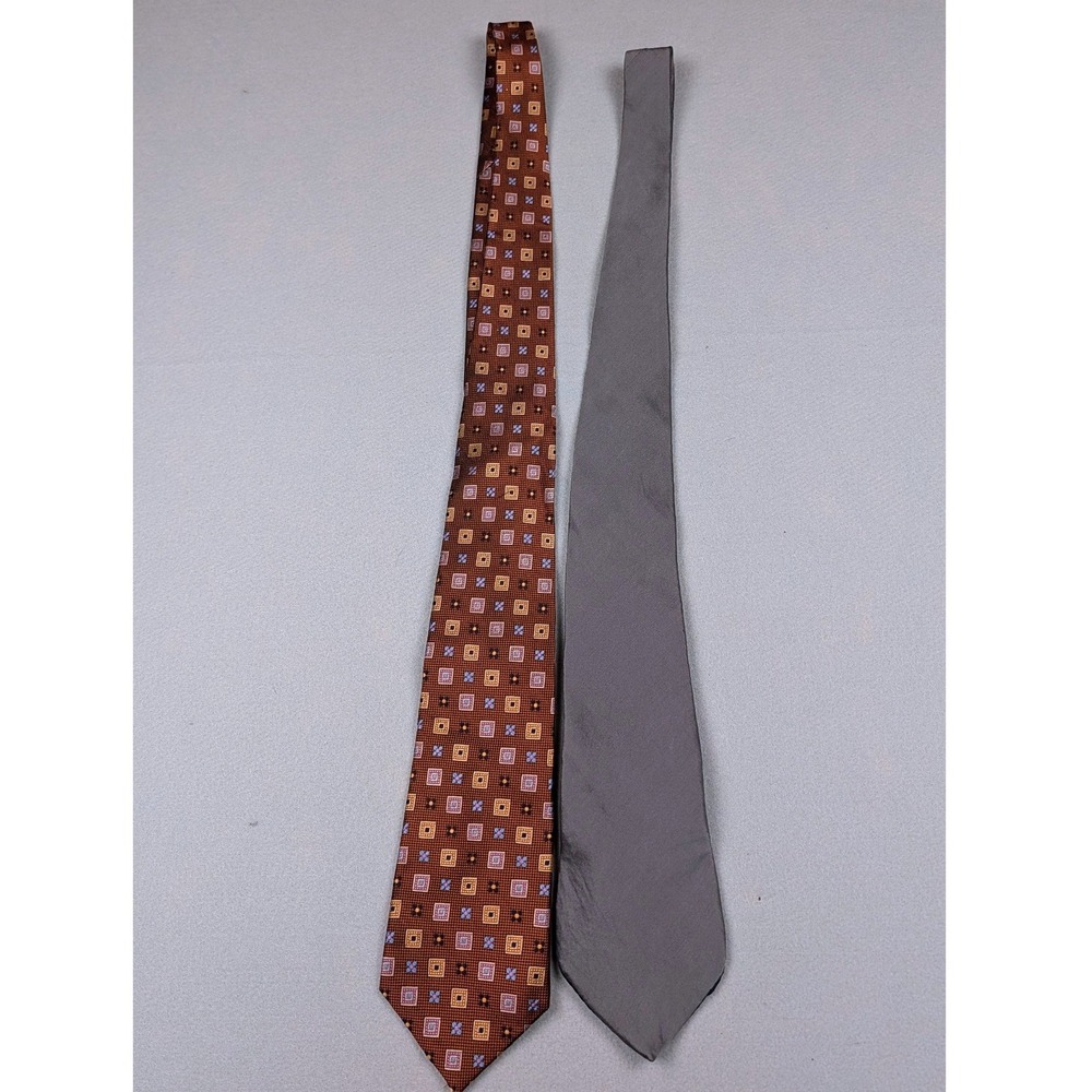 Bachrach Geometric & Zylos Gold George Machado Solid Silk Tie Bundle Lot 2pc